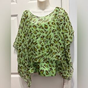 Millershor 100% silk  Green Crop Top with Relaxed Sleeves size 14 2 pieces NWT